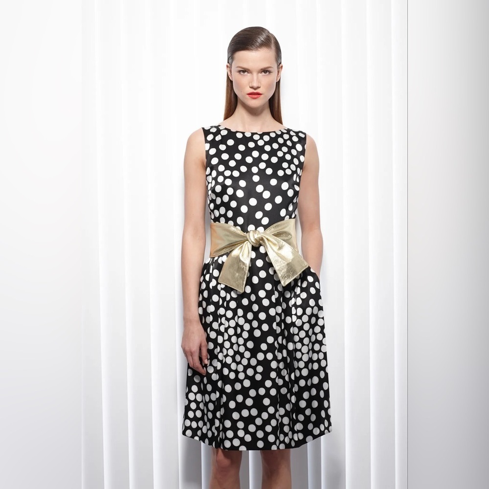 Geary Roark Navy and‎ Cream Polka Dot Dress with Bow Size 4